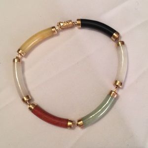 14K Yellow Gold Multi-Colors Jade Bracelet